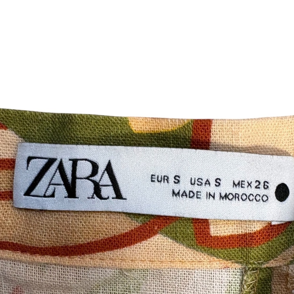 Zara Tropical Print Tiered Linen Blend Maxi Skirt Green Tan Small 7913/053 - Picture 7 of 9